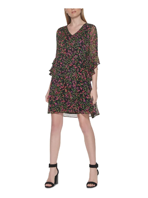 Huge Discounts CALVIN KLEIN Womens Black 3/4 Sleeve V Neck Party Shift Dress