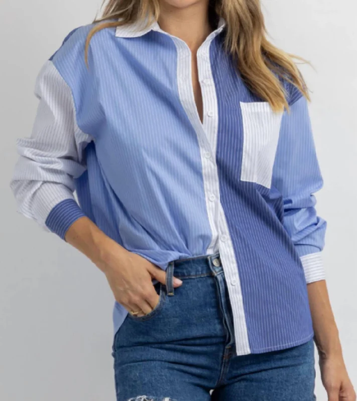 Exclusive Online Offer Blocked Striped Button Down Shirt In Multiblue