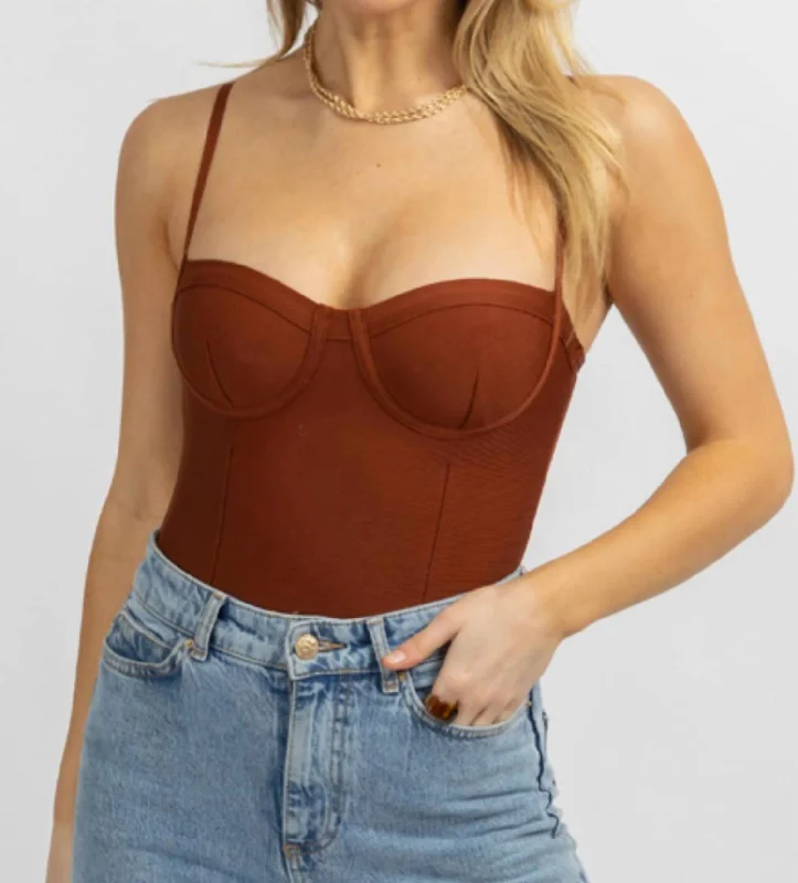 Low Prices Bustier Sleeveless Stretch Bodysuit In Brick