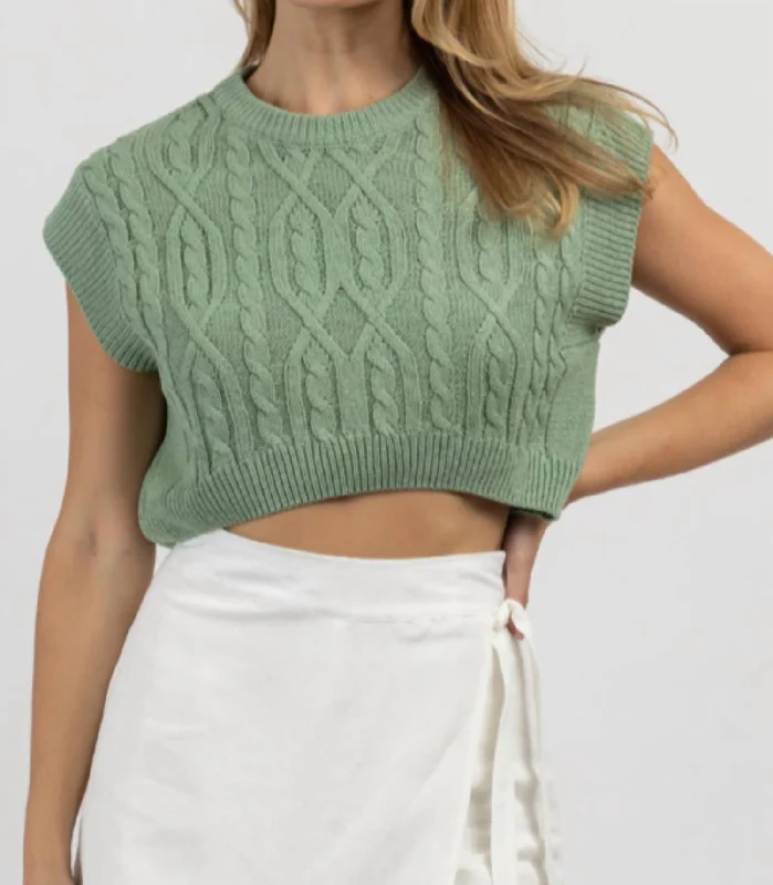 Final Markdown Cableknit Nora Crop Tank In Sage