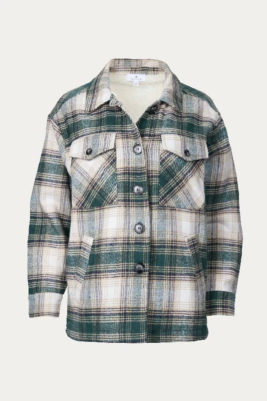 Lowest Price Checked Sherpa-Lined Shacket In Teal Blue