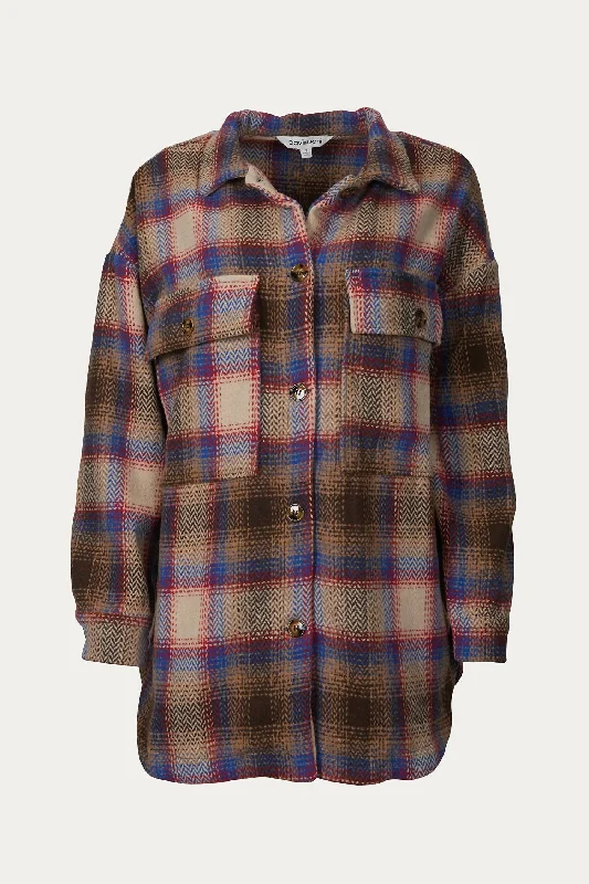 Markdown Madness Checked Wool-Blend Shacket In Dark Brown