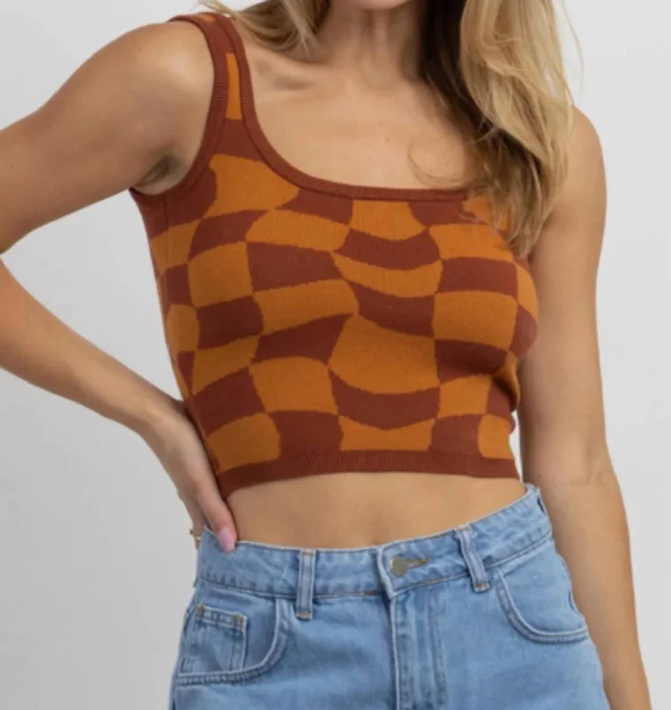 Great Deals Checkered Knit Crop Tank In Rust