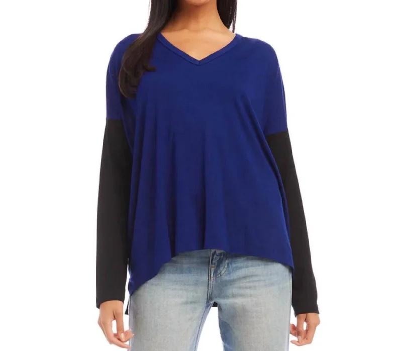 Early Access Color Block V-Neck Top In Iris