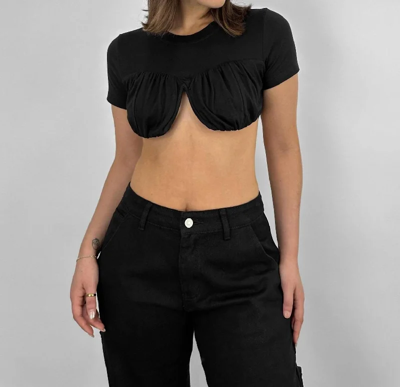 Price Reduction Crew Neck Cropped Underwire Tee In Black
