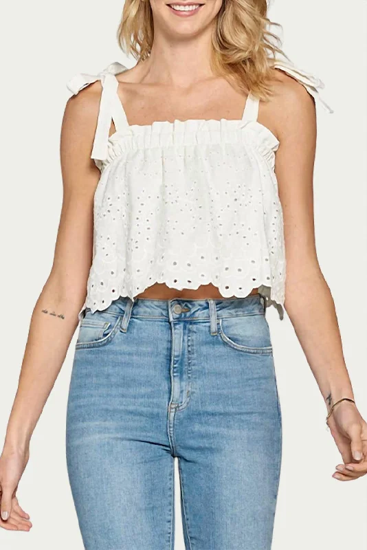 Special Savings Cropped Broderie Anglaise Cotton Top In White
