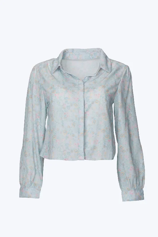 Epic Deals Cropped Floral-Print Pleated Chiffon Blouse In Pastel Floral
