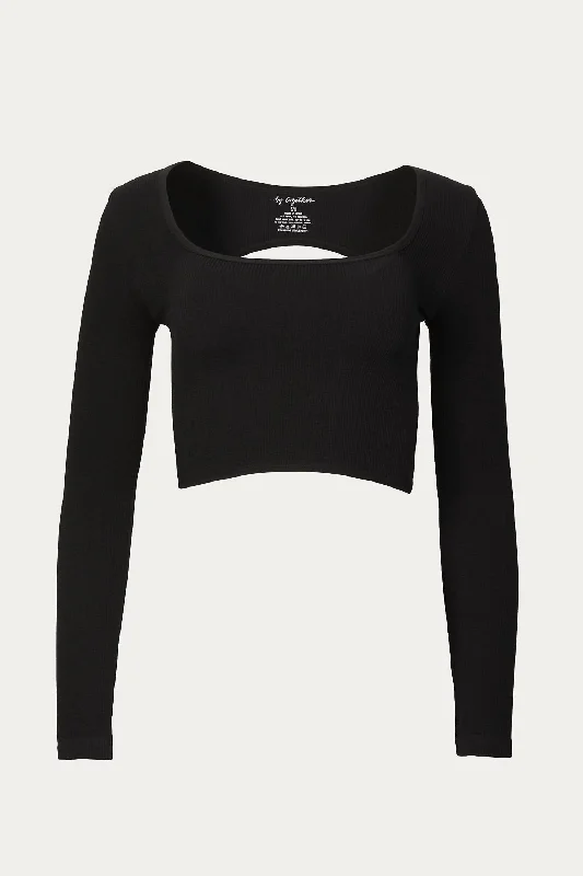 Deep Discounts Cropped Open-Back Stretch-Ribbed Top In Black