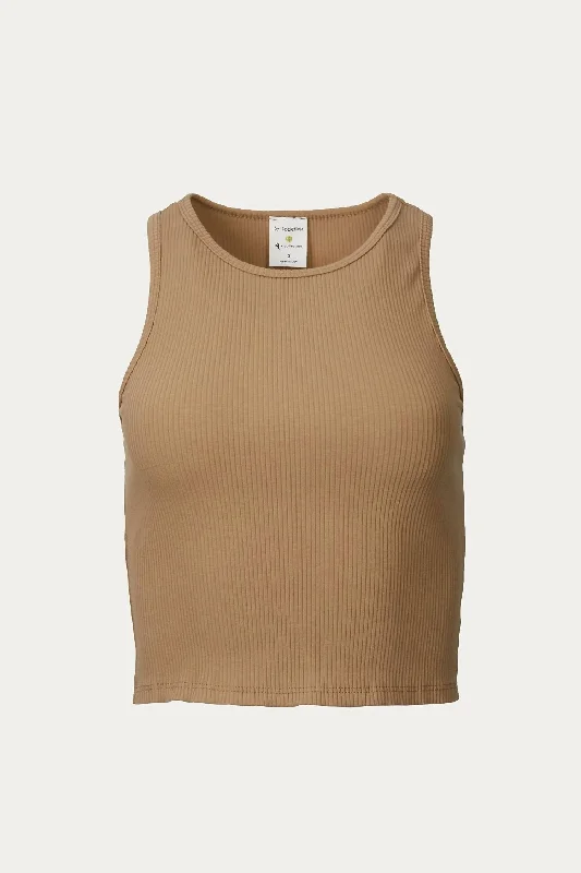 Factory Direct Sale Cropped Ribbed Stretch-Cotton Top In Mocha