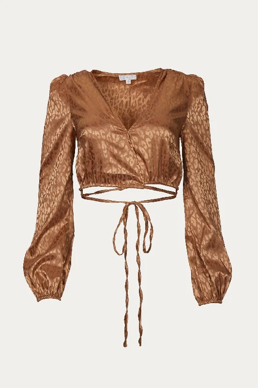 Get It Before It’s Gone Cropped Satin-Jacquard Wrap Top In Spice