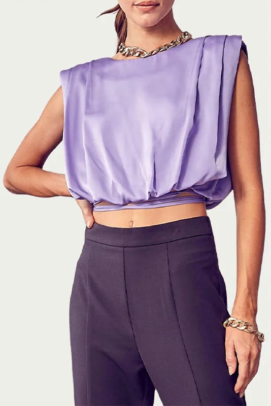 Exclusive Access Cropped Stretch-Satin Wrap Top In Lilac