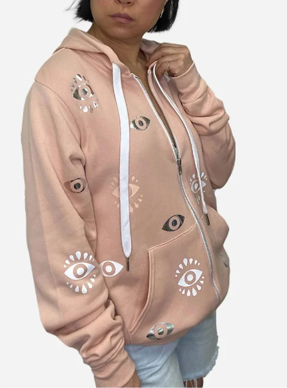 Price Slash Dotty Peach Zip Up Hoodie In Peach Evil Eye