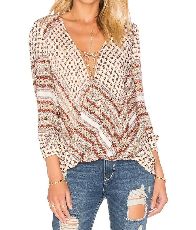 Quick Sale Drape Front Top Blouse In Multi