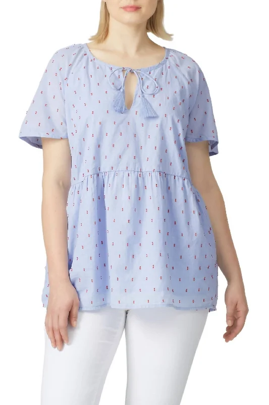 Daily Deals Embroidered Tie Top In Blue