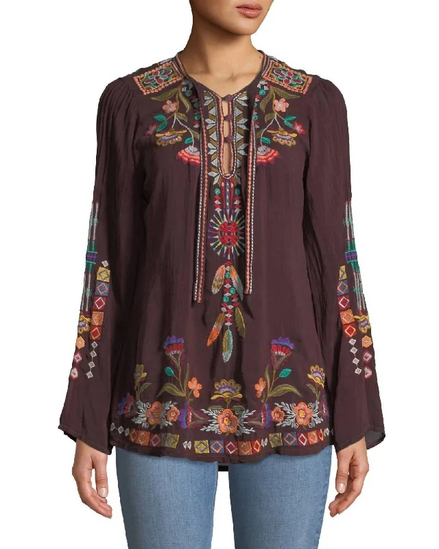 Online Specials Free Spirit Embroidered Georgette Blouse In Merlot