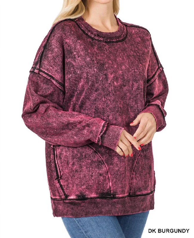 Overstock French Terry Mineral Wash Sweatshirt In Dark Burgundy