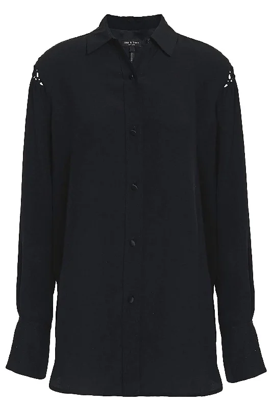 Special Savings Hana Button Down Long Sleeve Silk Shirt Blouse In Black
