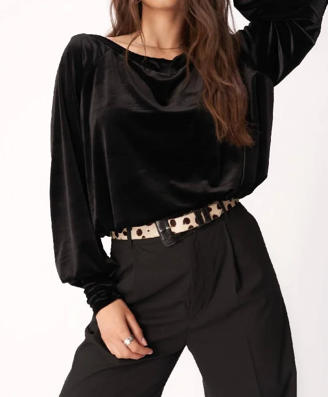 Discount Mania Hazy Velvet Long Sleeve Top In Black