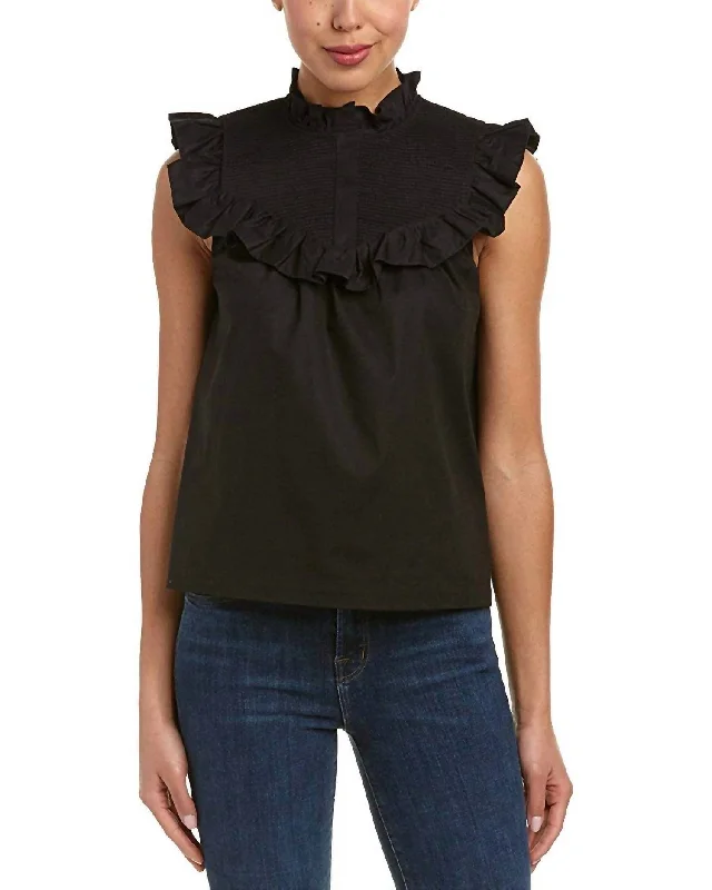 Limited Edition Hera Ruffle Trimmed Sleeveless Cotton Voile Blouse In Black