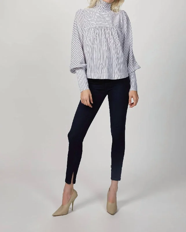 Daily Deals High Neck A-Line Blouse In White/black
