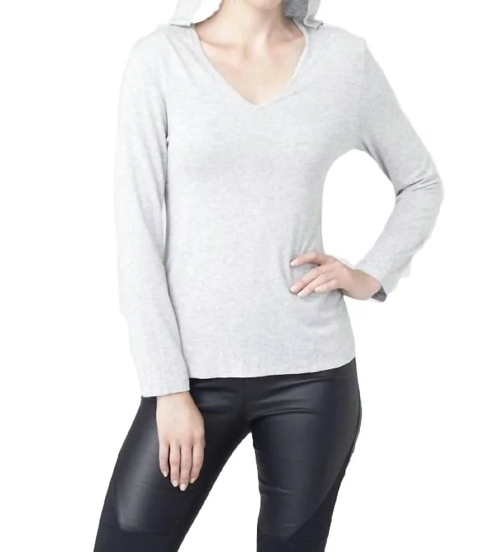 Flash Deals Hooded V-Neck Top In Gray