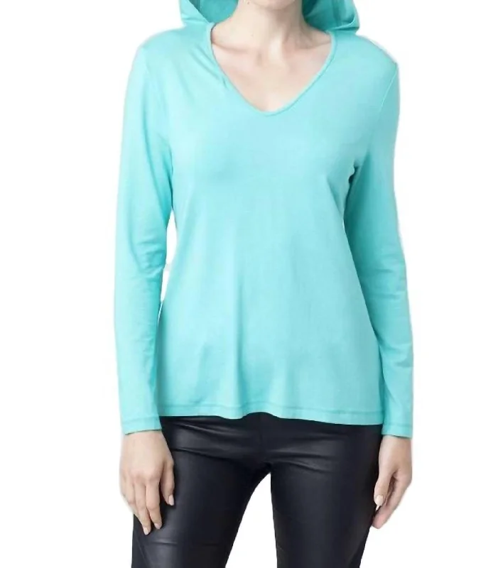Price Drop Hooded V-Neck Top In Mint