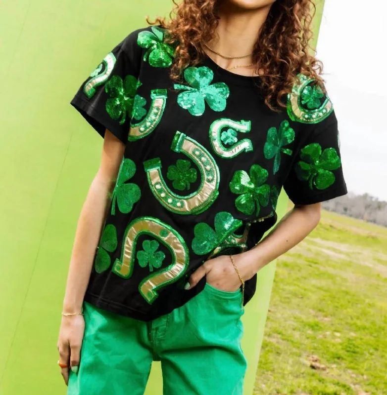 Massive Deals Horse Shoe And Clover Tee In Black