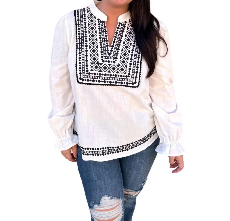 Major Savings Judy Geometric Embroidered Top In Ivory