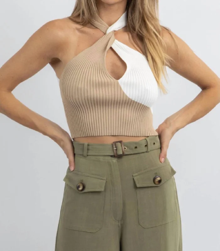 Act Fast Knit Twist Crop In Milo Neutral