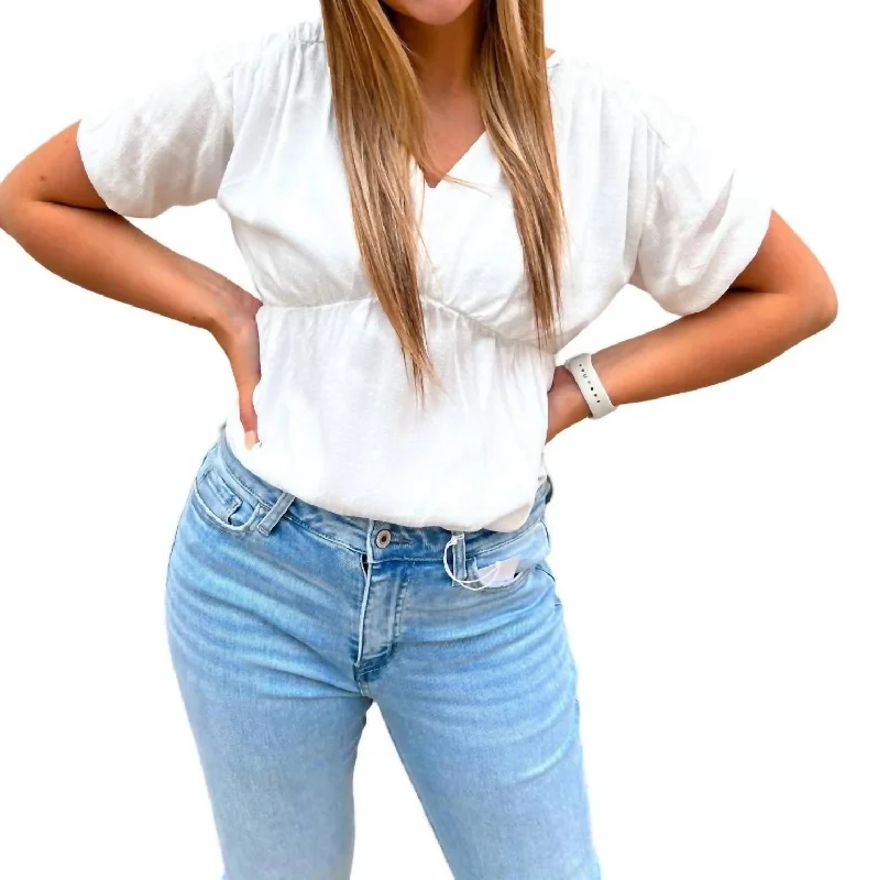 Exclusive Preview Kylie V-Neck Blouse Textured Baby Doll Top In White