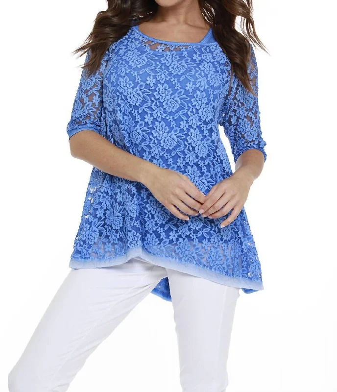 Extra Discounts Lace 3/4 Sleeve Tunic In Blue