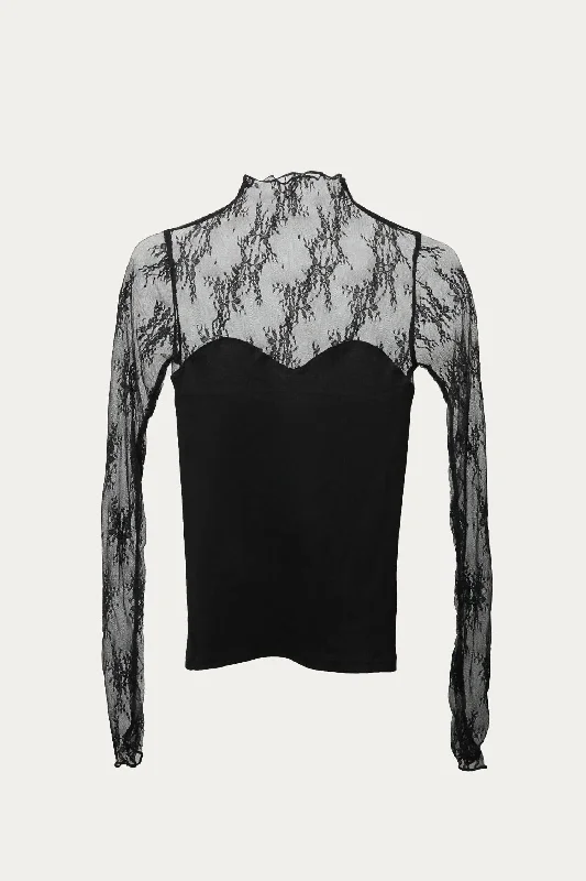 Shop and Save Lace Cotton-Jersey Bustier Top In Black