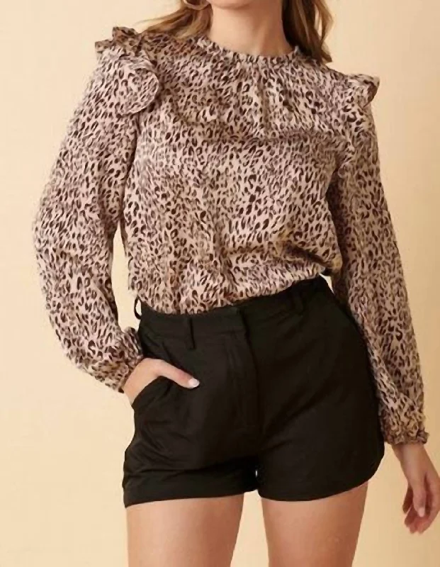 Deal of the Day Lanie Leopard-Print Ruffle Blouse In Brown