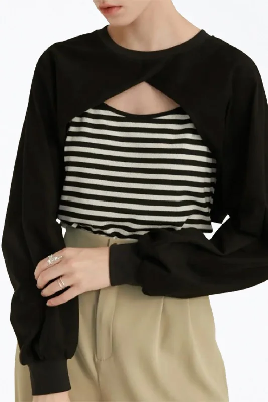 Price Drop Laverne Convertible Cropped Cutout Tank Bolero Set In Black/white