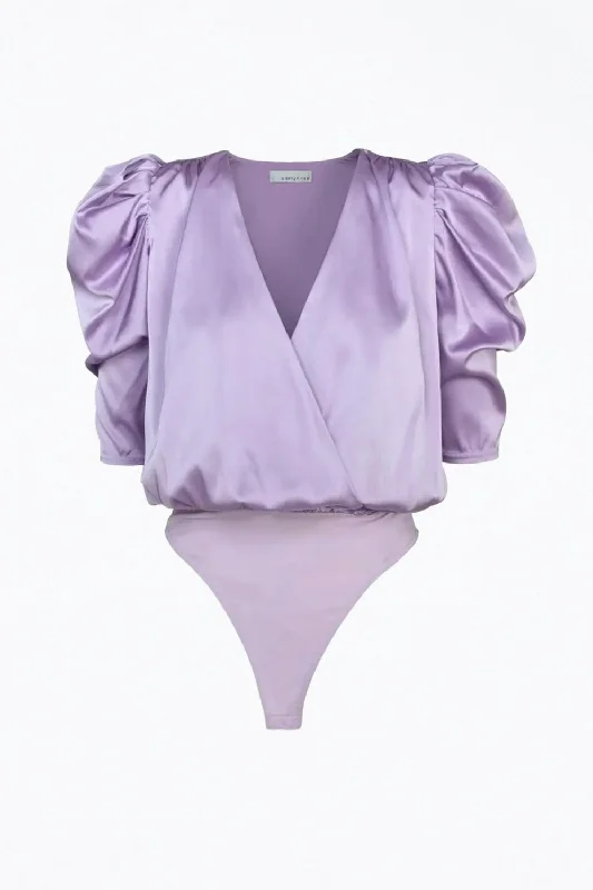 Discount Deals Lila Wrap-Effect Sateen Bodysuit In Lilac
