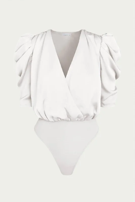 Anniversary Sale Lila Wrap-Effect Sateen Bodysuit In White
