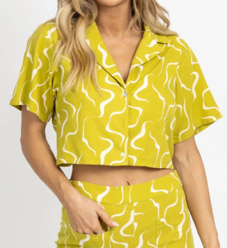 Unbeatable Prices Linen Abstract Open-Back Top In Lime