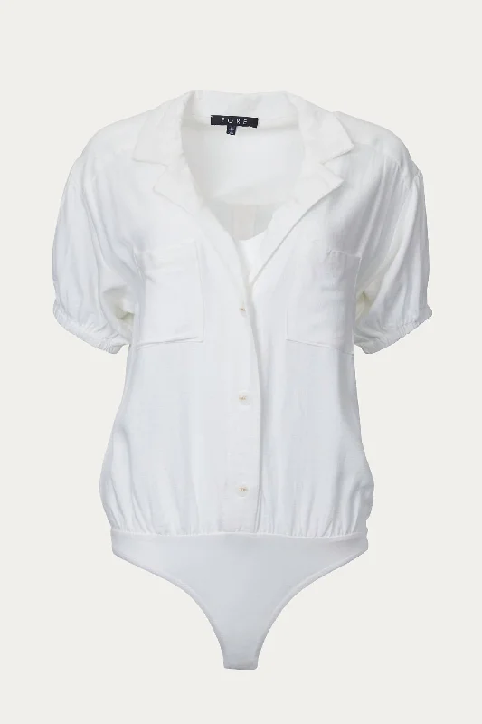 Quick Sale Linen-Blend Thong Bodysuit In Off White