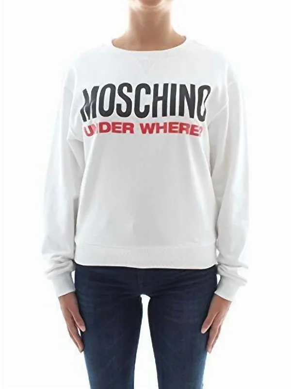 Major Savings Logo Fleece Cotton Sweatshirt Top In White