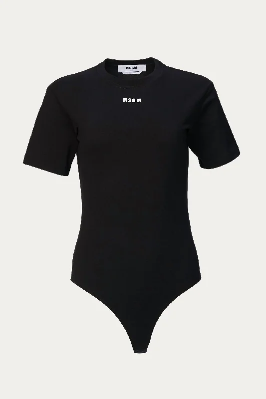 Stock Clearance Logo-Print Short Sleeve Bodysuit In Black