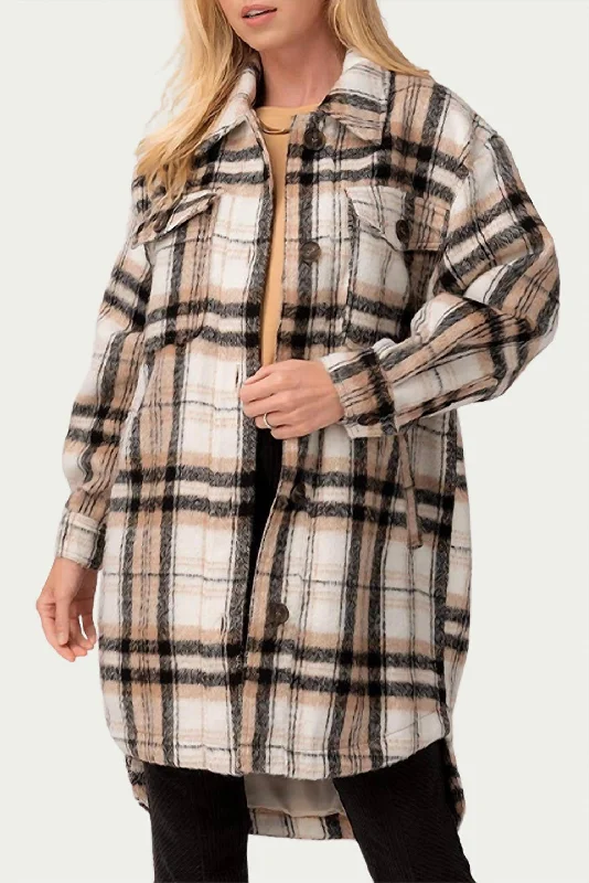 Deep Discounts Long Checked Shirt-Jacket In Black Multi