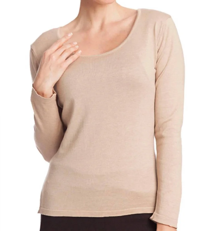 New Markdowns Long Sleeve Scoop Neck Top In Champagne