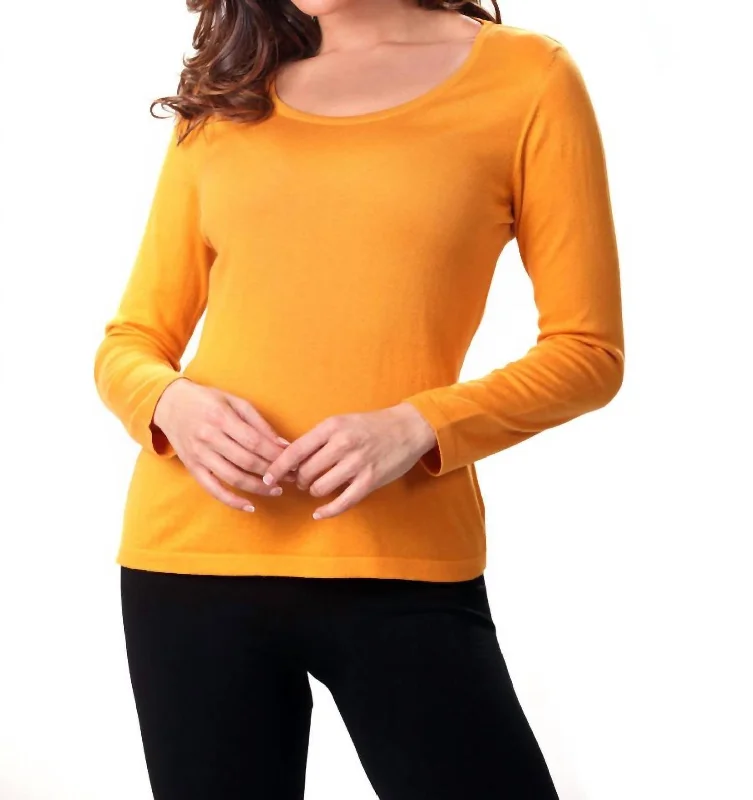 Now or Never Long Sleeve Scoop Neck Top In Mustard