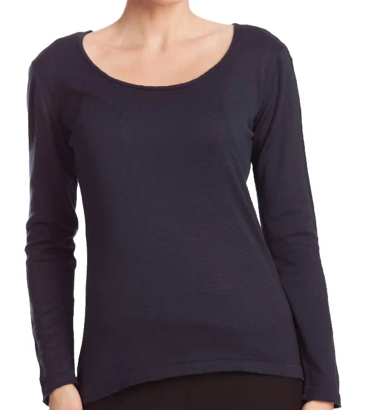 Shop and Save Long Sleeve Scoop Neck Top In Navy