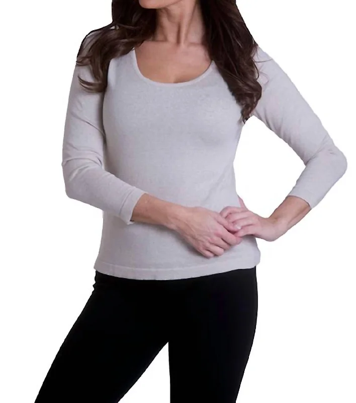 Take Advantage Long Sleeve Scoop Neck Top In Stone