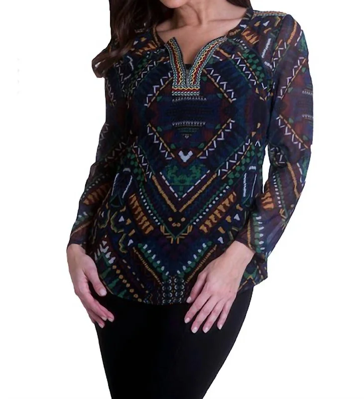 Deep Discounts Long Sleeve Tie Neck Blouse In Maya