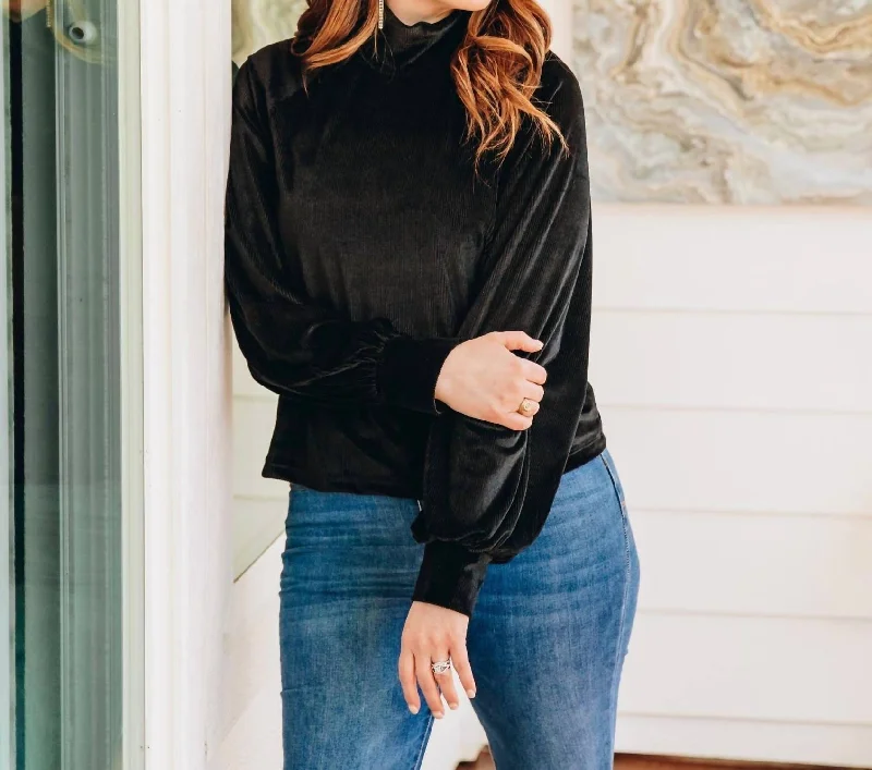 Value Deals Love And Cherish Velvet Turtleneck Long Sleeve Top In Black