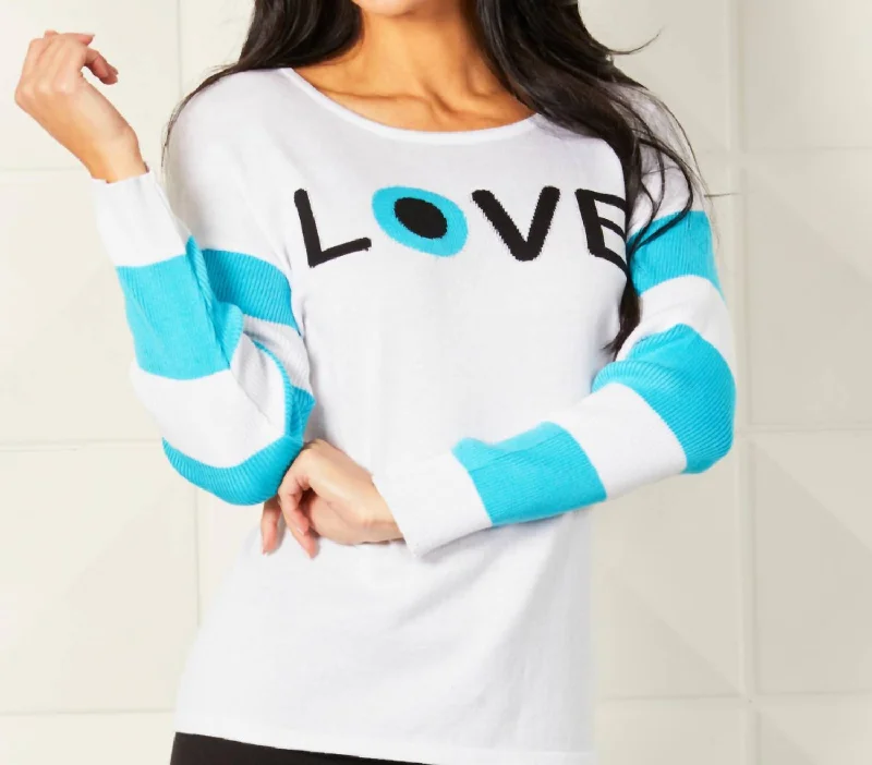 Buy More, Save More Love Eye Crewneck Sweatshirt In White/turq