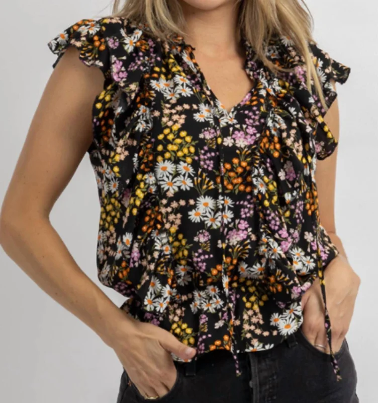 Big Savings Lylah Floral Ruffled Sleeve Blouse In Black
