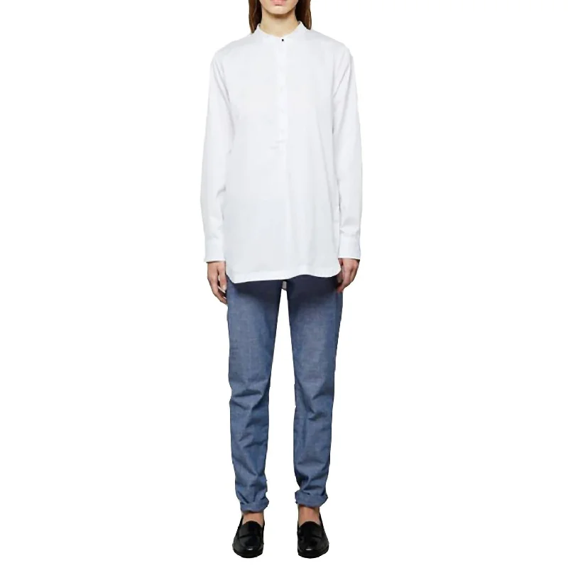 Mega Sale Mandarin Long Sleeve Collar Tunic In White